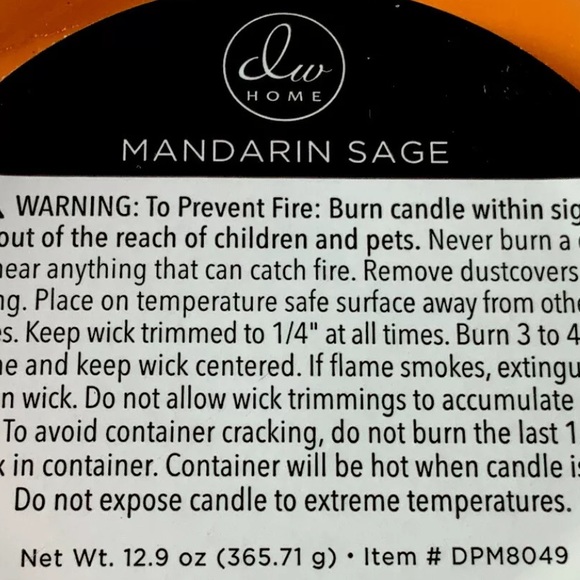 DW HOME CANDLE MANDARIN SAGE RICHLY SCENTED NEW 3 WICK - Picture 3 of 3